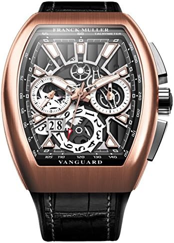 Franck Muller Vanguard Mens 18K Rose Gold Automatic Date Chronograph Black Face Black Rubber Strap Watch V 45 CC GD SQT 5NBR. NR
