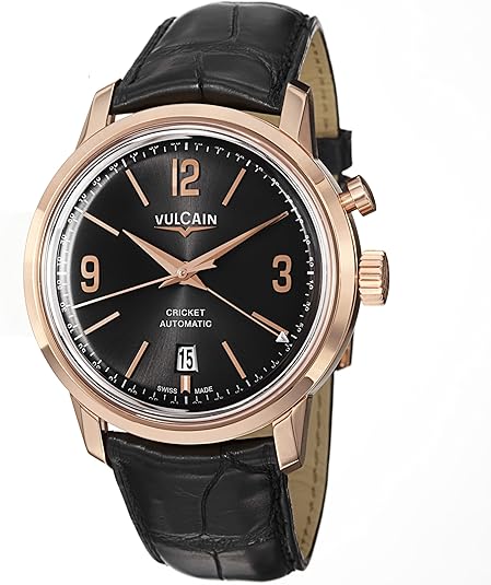 Vulcain 50s President Black Dial Rose Gold Automatic Alarm Watch 210550.280L