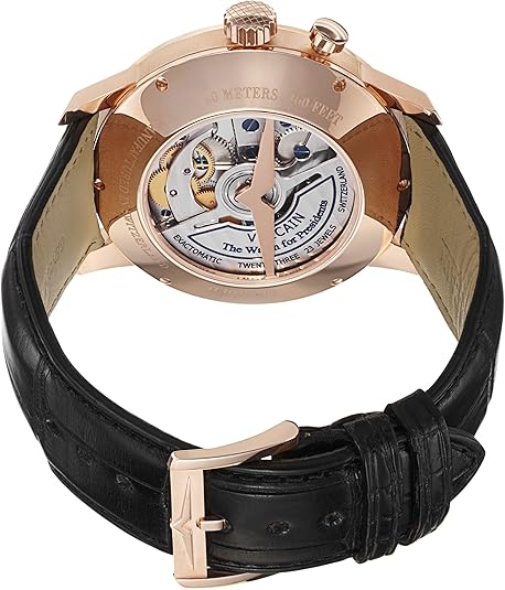Vulcain 50s President Black Dial Rose Gold Automatic Alarm Watch 210550.280L