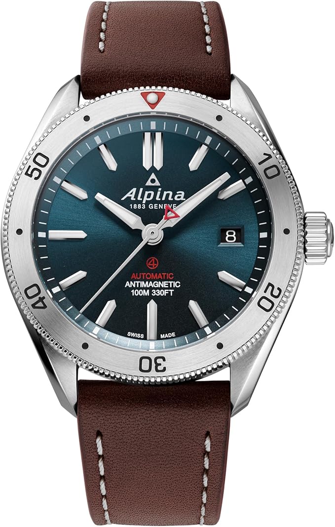 Alpina Mens Alpiner Automatic Silver Stainless Steel Case and Brown Leather Strap Watch, Blue Dial Style:AL-525N4AQ6