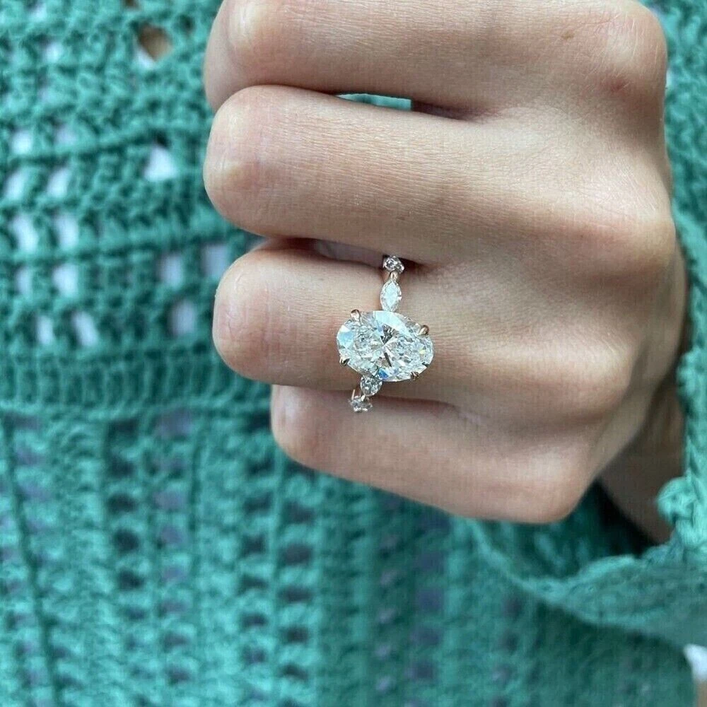 3.40CT Oval Cut Lab Grown Diamond Hidden Halo Engagement Ring In 14k Yellow Gold