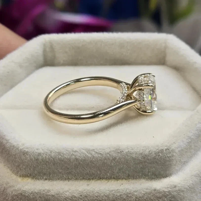 Hidden Halo Engagement Ring 2Ct Oval Lab Grown Diamond 14K Yellow Gold