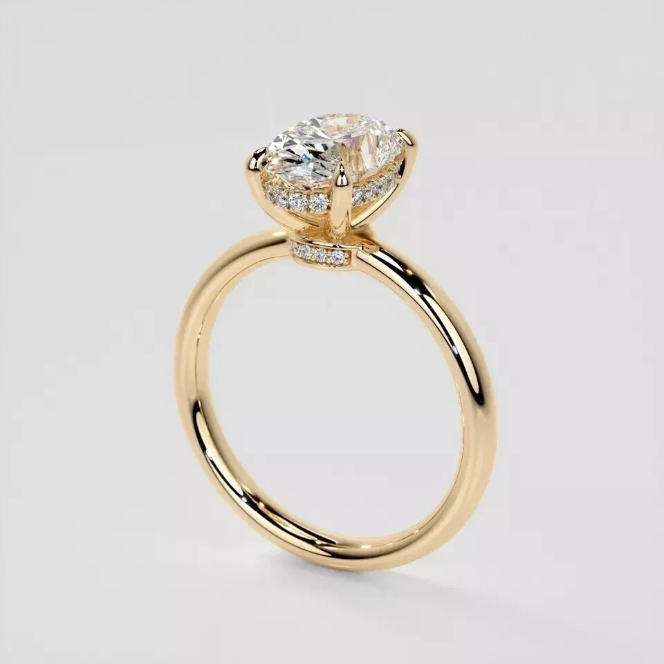 14k Yellow Gold 2.20CT Oval Cut Lab Grown Diamond Engagement Hidden Halo Ring