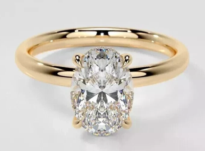 14k Yellow Gold 2.20CT Oval Cut Lab Grown Diamond Engagement Hidden Halo Ring