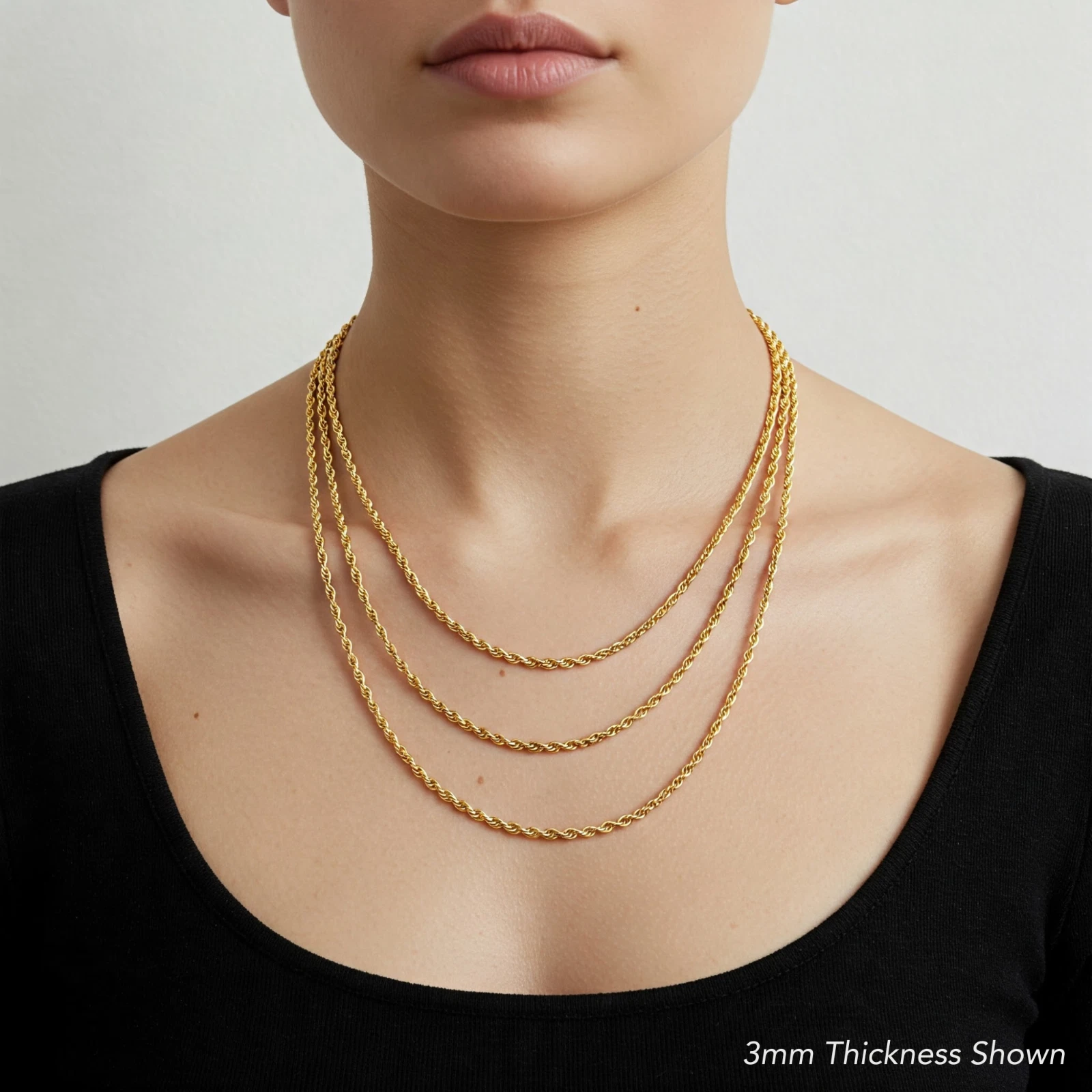 14K Solid Yellow Gold 2mm-6mm Diamond-Cut Rope Chain Italian Necklace