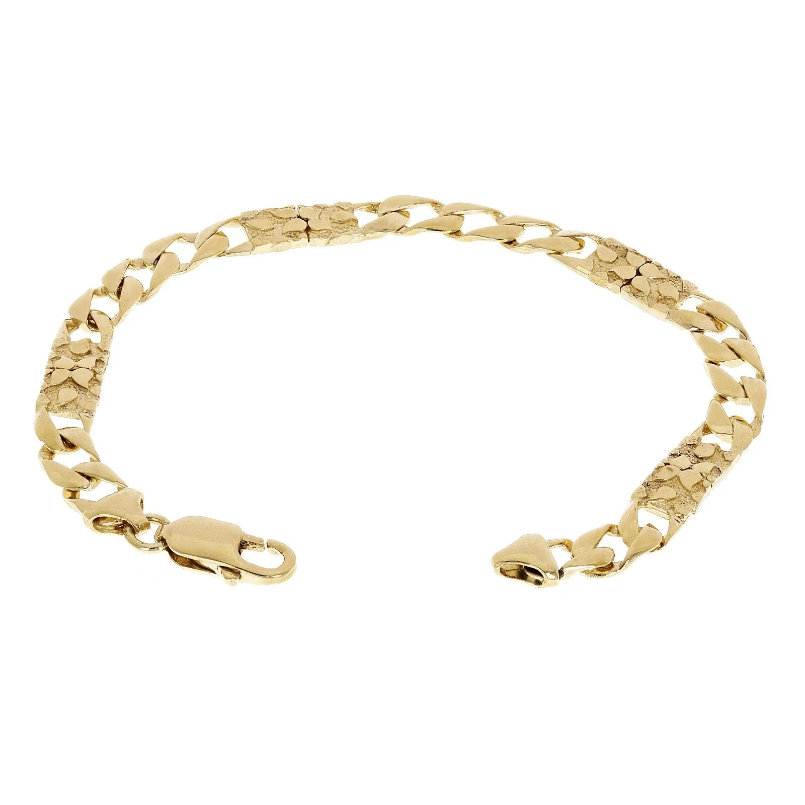 14k Yellow Gold Solid Cuban & Nugget Link Chain Bracelet