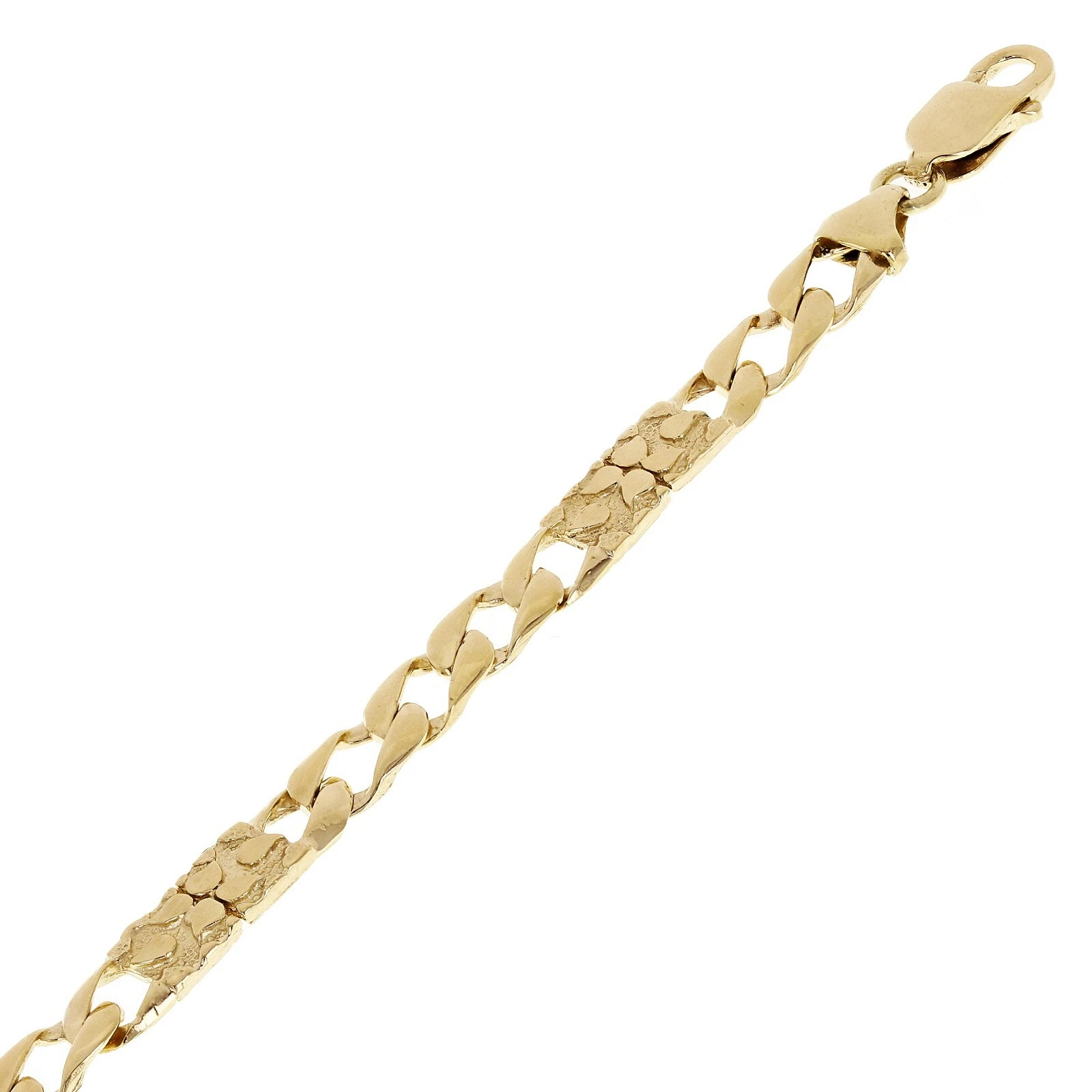 14k Yellow Gold Solid Cuban & Nugget Link Chain Bracelet
