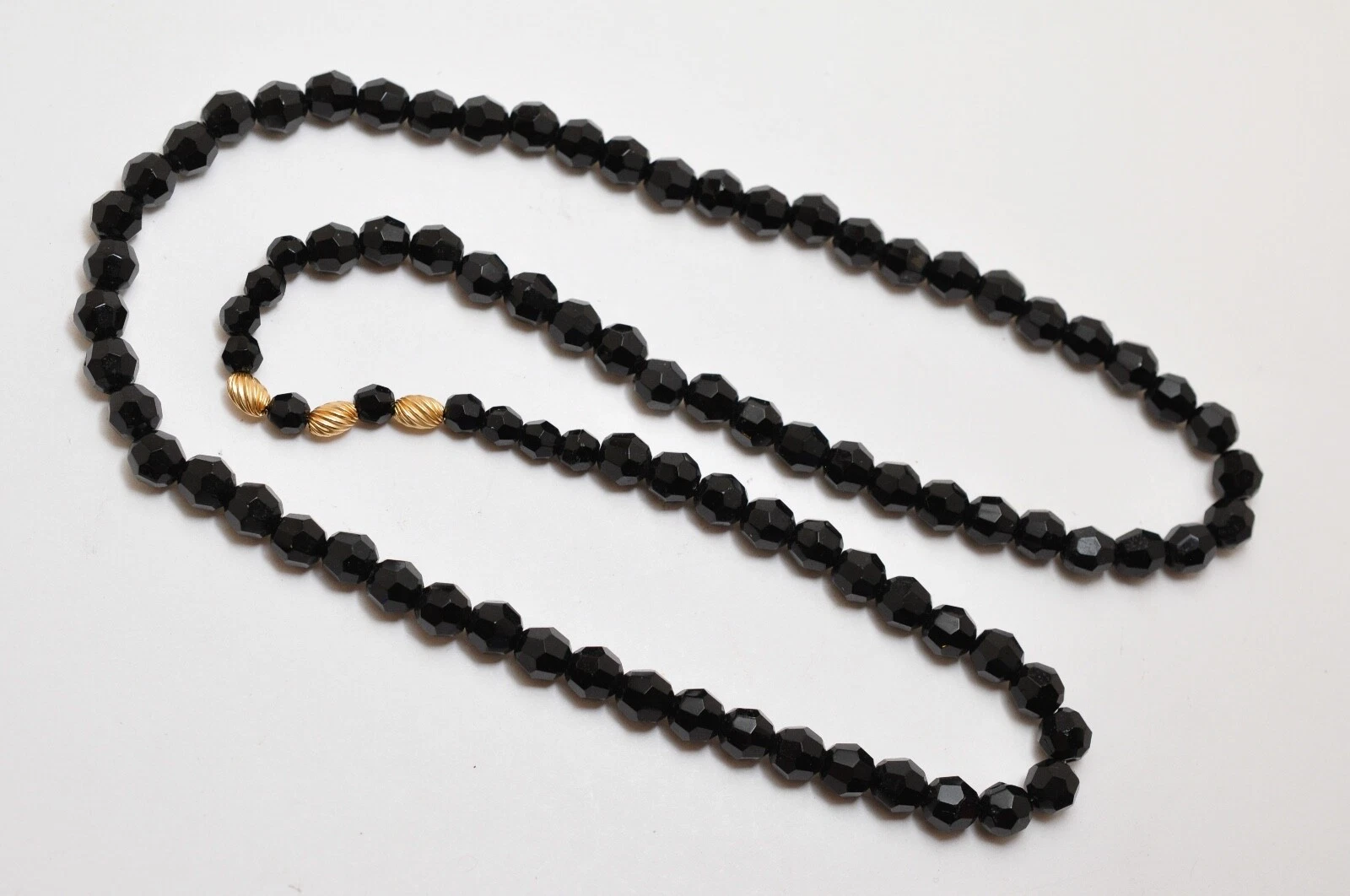 14k Yellow Gold & Black Graduated Crystal Beaded Jewelry Necklace 29