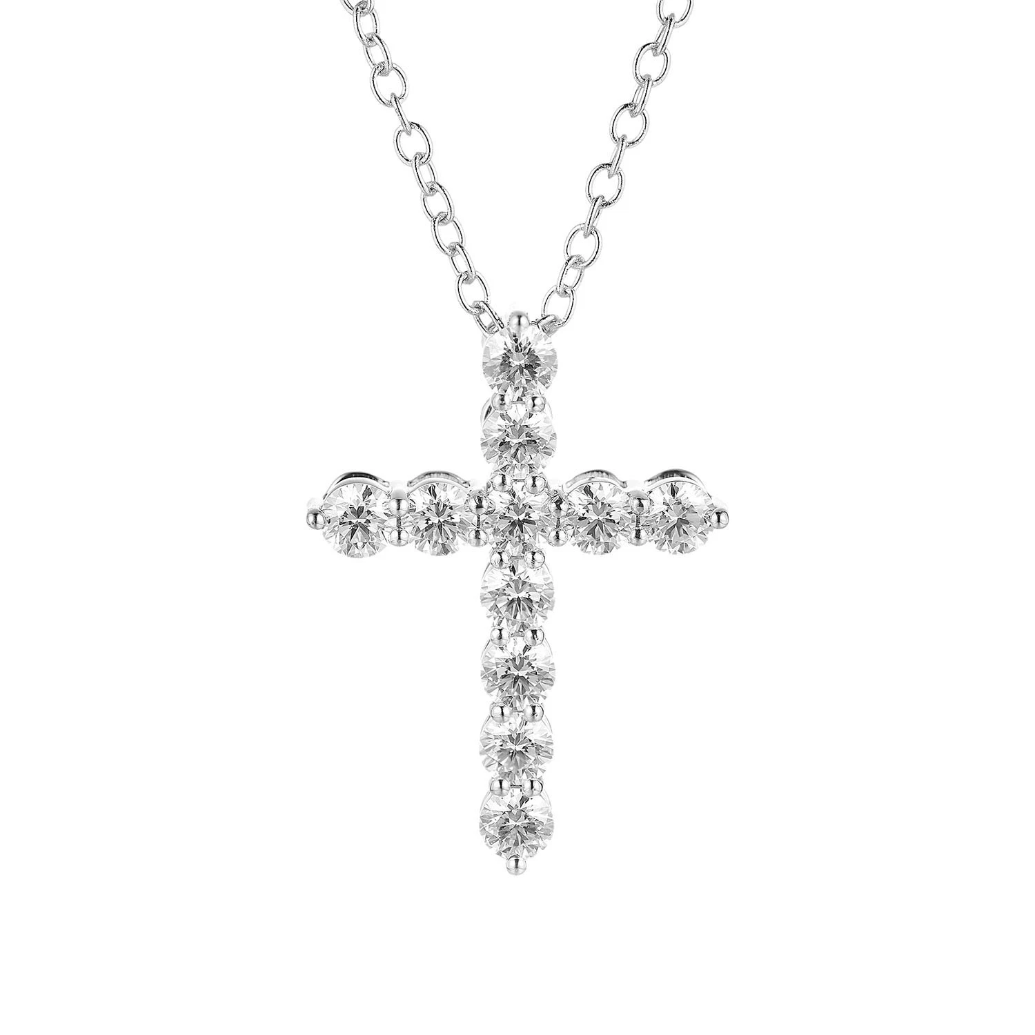 14K White Gold Lab Grown Diamond Cross Necklace MZ9942