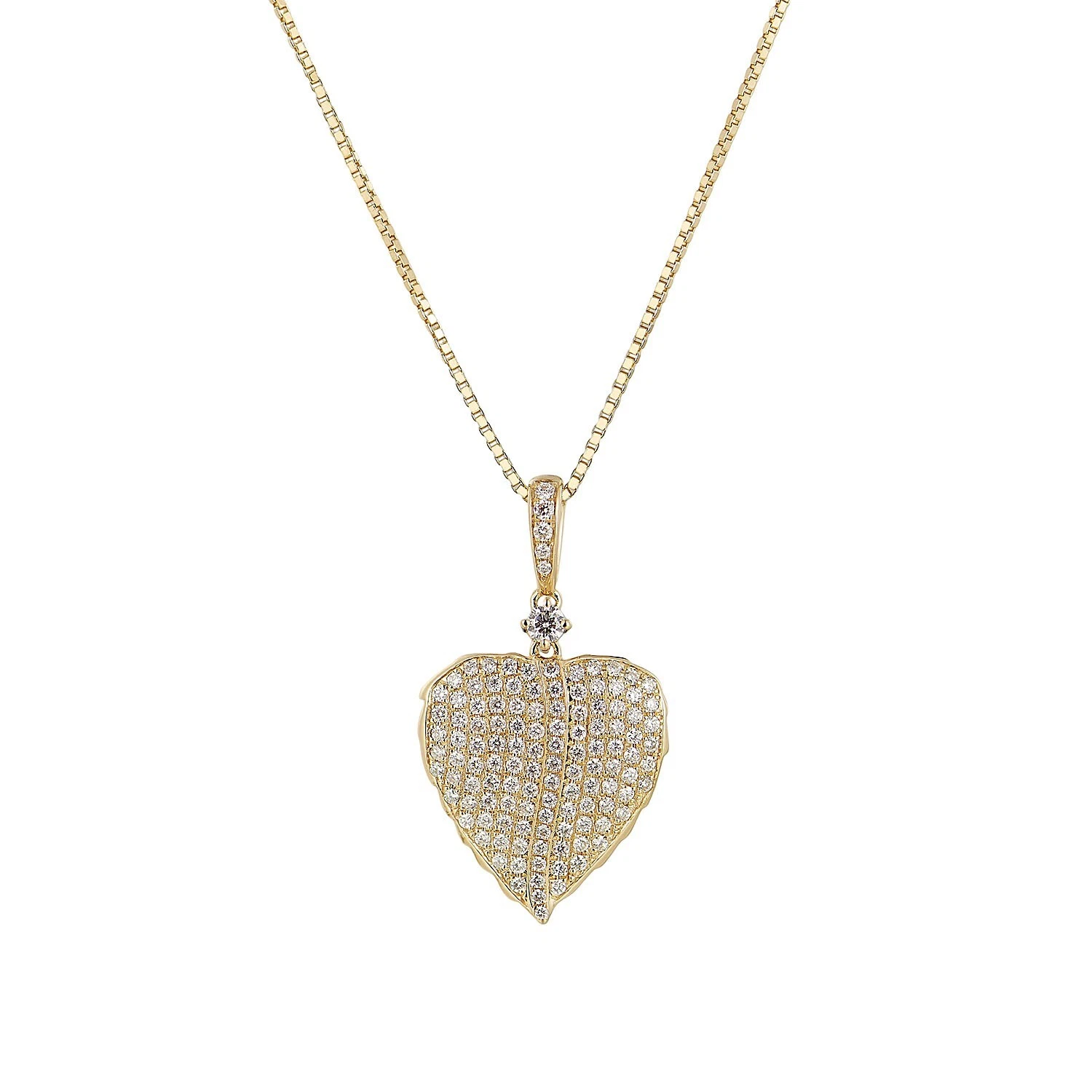 14K Yellow Gold Natural Diamond Heart Shape Pendant Necklace MZ9979