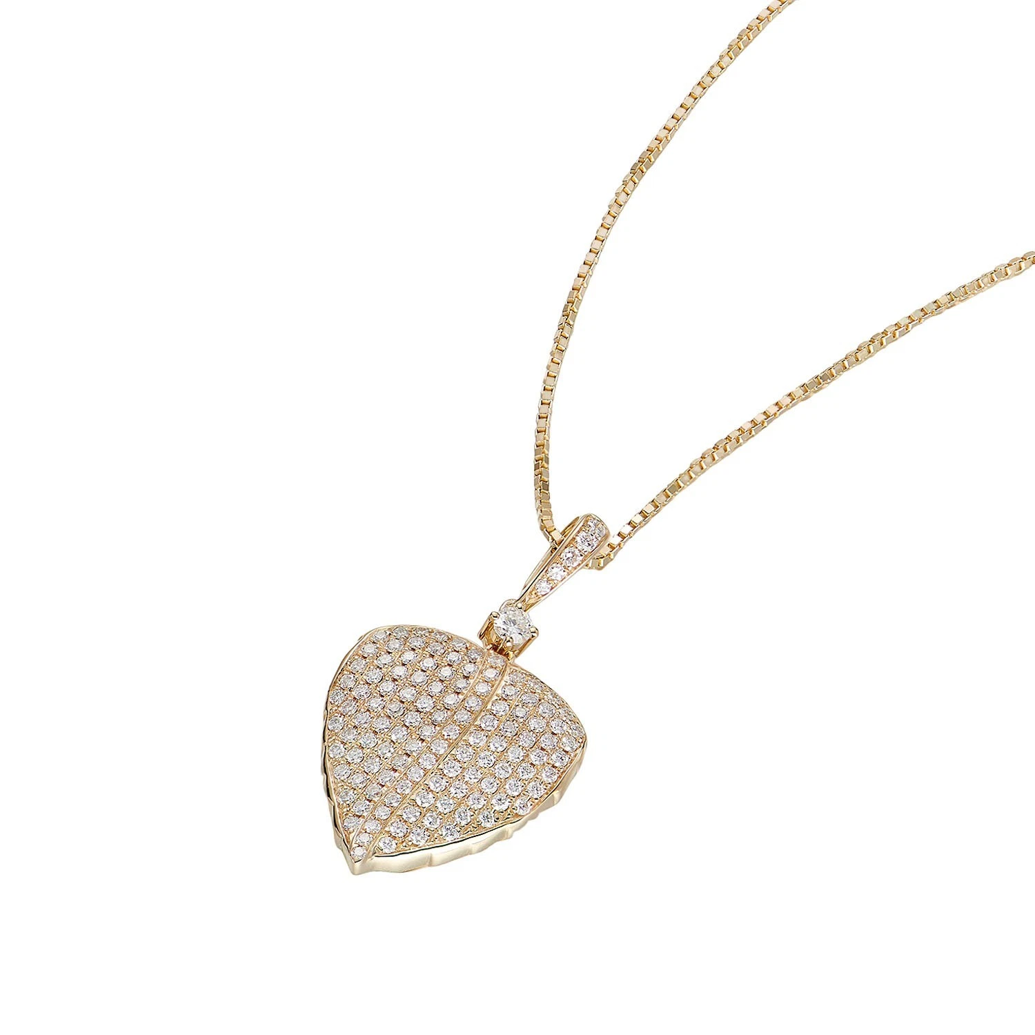 14K Yellow Gold Natural Diamond Heart Shape Pendant Necklace MZ9979