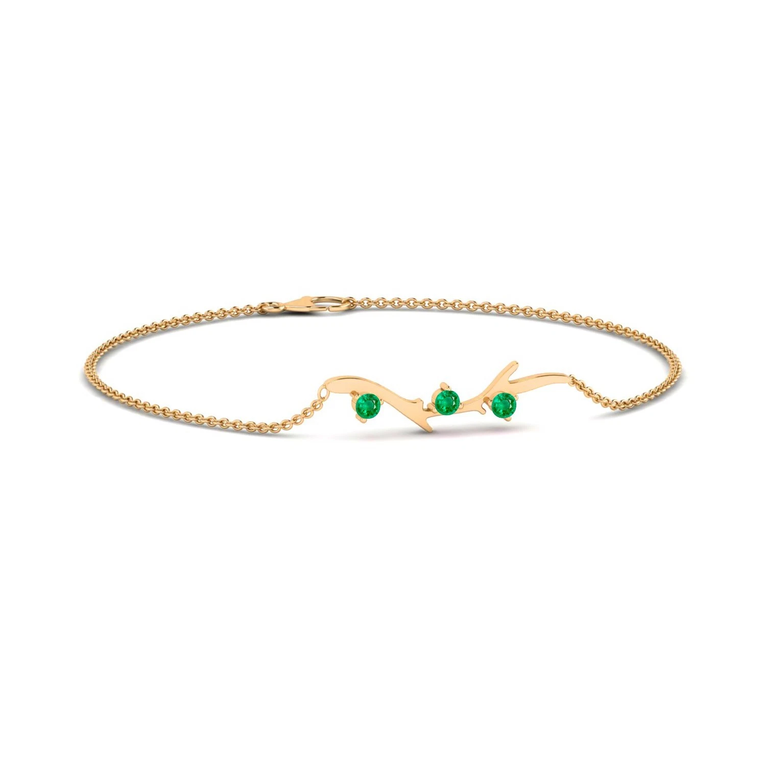 14K Solid Gold Lab Grown Emerald Chain Bracelet – May Birthstone Jewelry # 1003