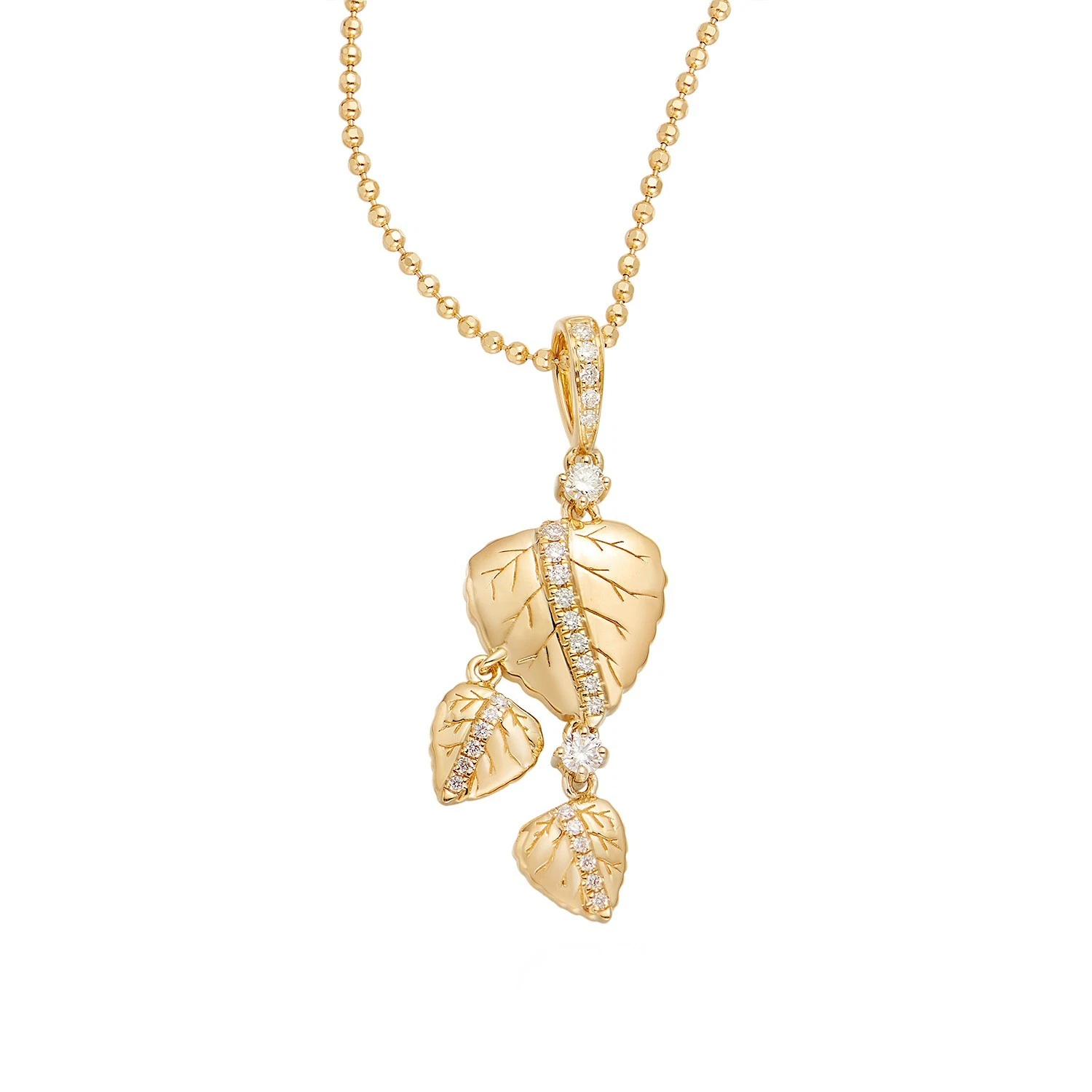 14K Yellow Gold Natural Diamond Leaf Pendant Necklace MZ10015